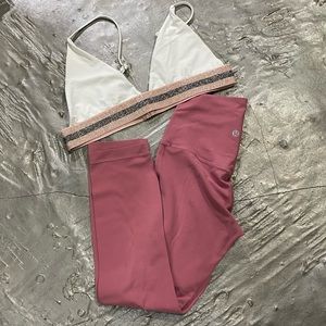 Lululemon Pink Align Leggings / White Sparkly Bra Top